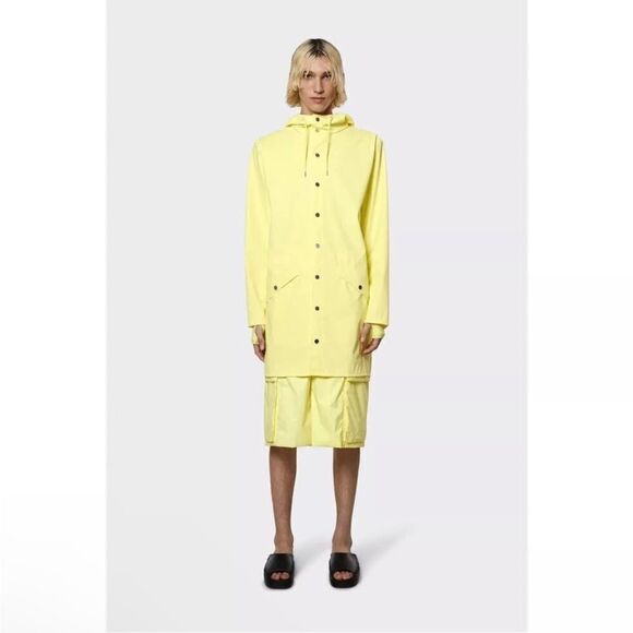NWT New Rains Long Water-Resistant Raincoat Jacket Pale Yellow w/Hood Large - Picture 1 of 12